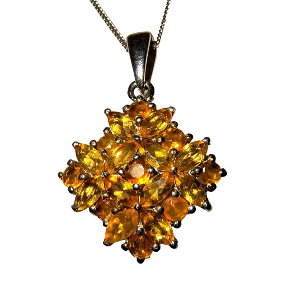 Chuck Clemency STS Vintage Sterling Silver & Orange Gemstone Pendant Necklace